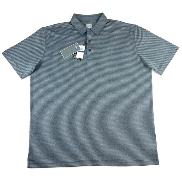 New Callaway Mens Opti Dri UPF Golf Polo Shirt Black Gray Heather Striped Sz XL - Picture 1 of 8